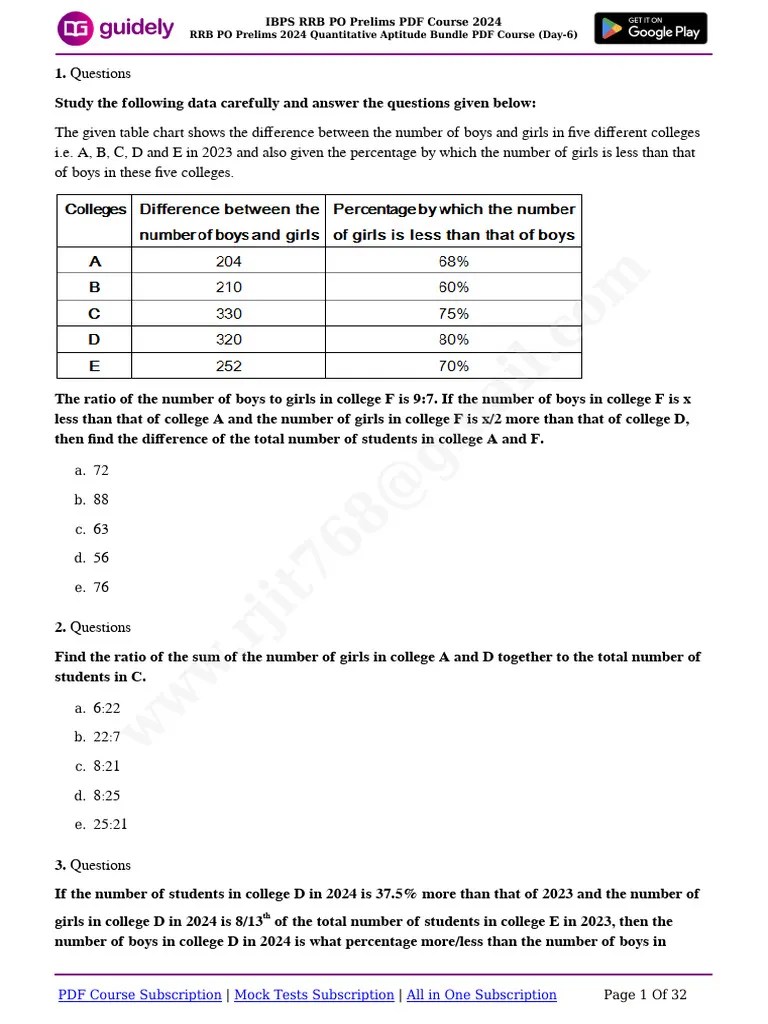 RRB PO Prelims 2024 Quantitative Aptitude Bundle PDF Course (Day-6) | PDF