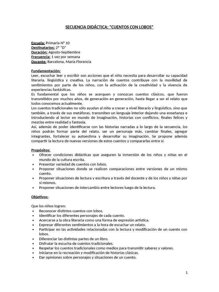 SECUENCIA DIDÁCTICA Cuentos Con Lobos | PDF | Escritura | Alfabeto
