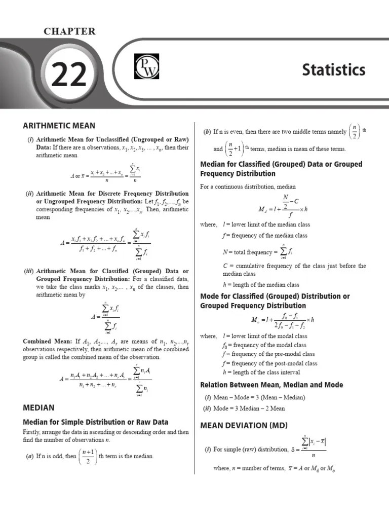 Statistics _ Short Notes __ Arjuna JEE 4.0 2024 | PDF
