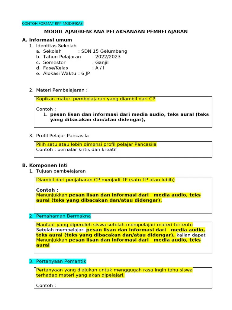 Contoh Format RPP Lengkap (Kurikulum Merdeka) | PDF