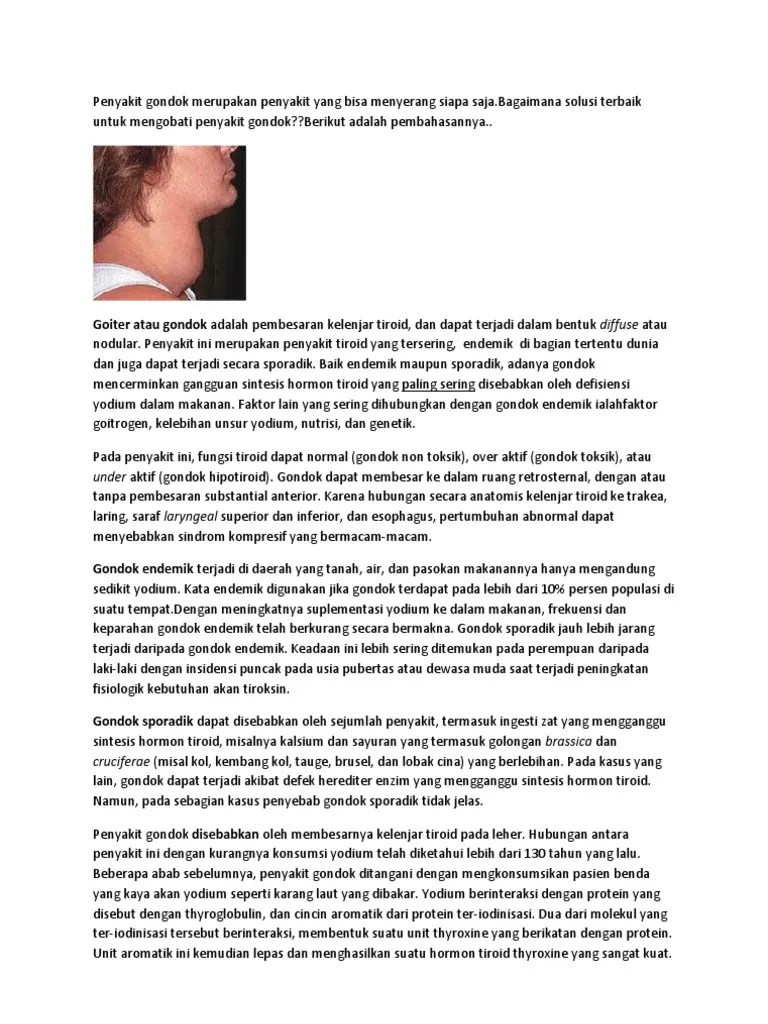 Penyakit gondok adalah pembesaran kelenjar tiroid yang tidak normal. Yodium Pdf
