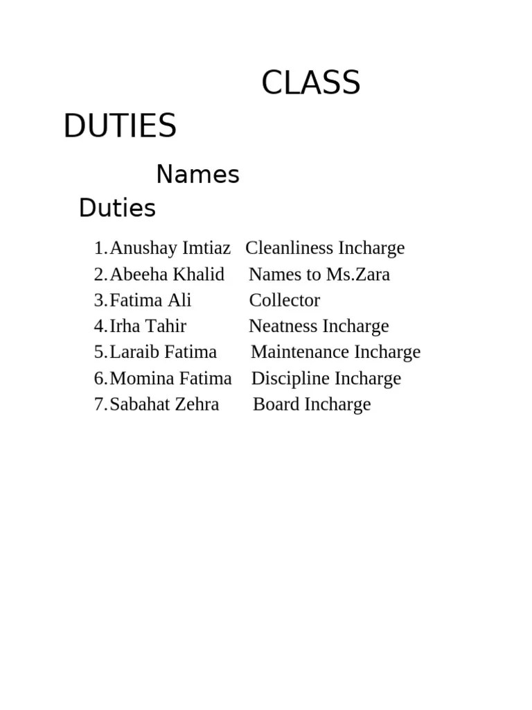 Class Duties | PDF