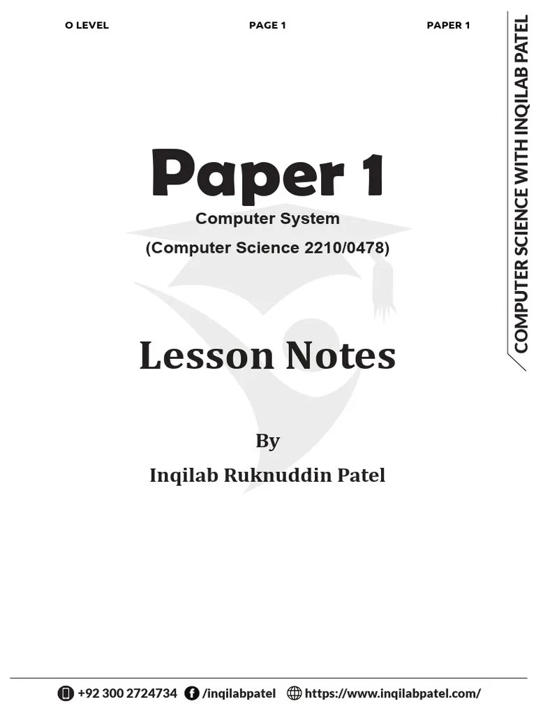 Paper 1 - Computer System Lesson Notes 2K25 | PDF
