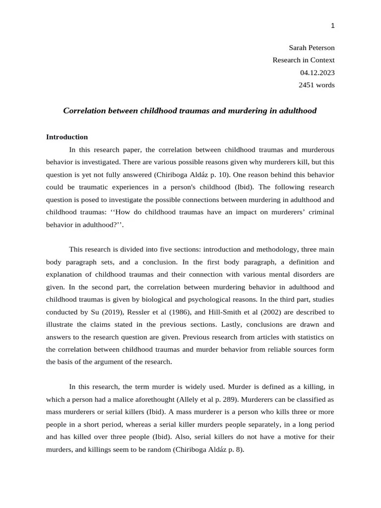 Correlation between childhood traumas and murdering in adulthood