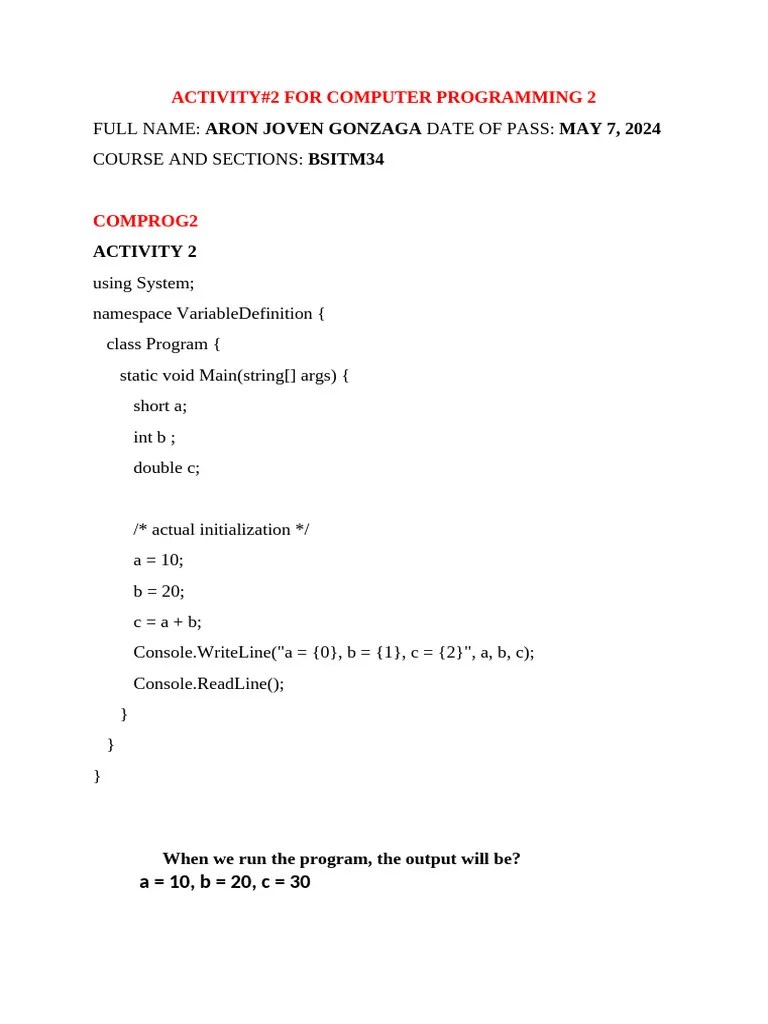 Activity#2 For Computer Programming 2 | PDF