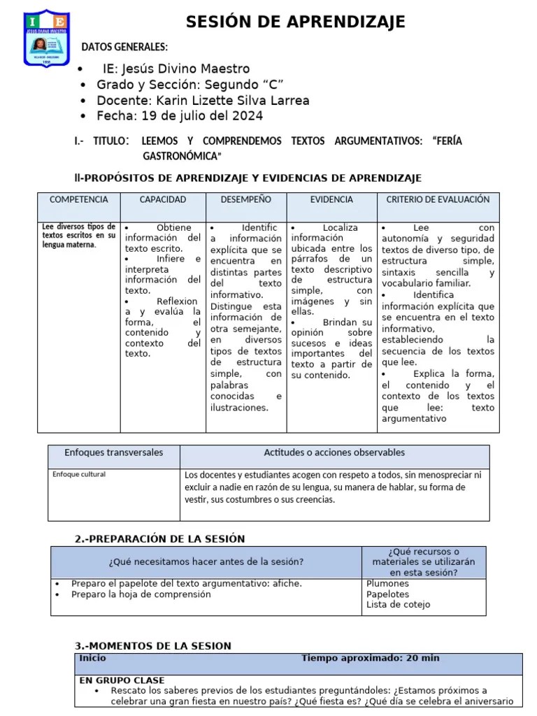 Sesión De Aprendizaje Leemos Un Afiche Fería Gastronómica | PDF