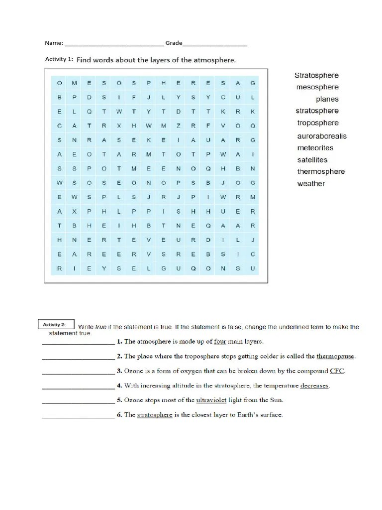 Layers Of The Atmosphere Activity | PDF