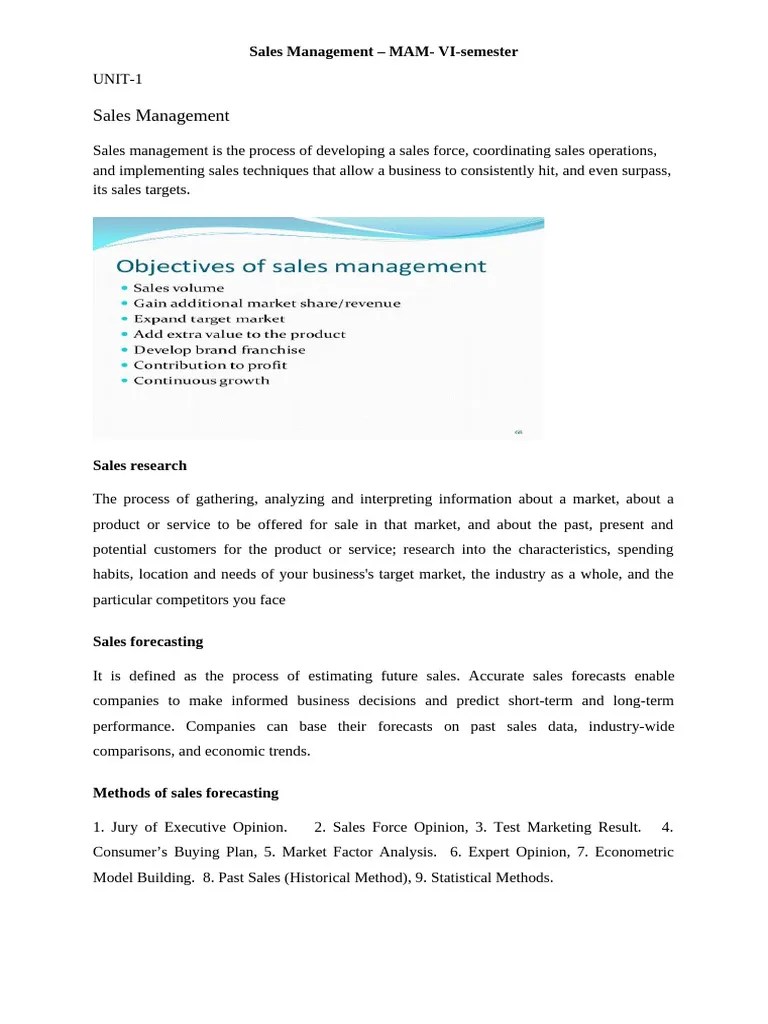 Sales Management | PDF | Sales | Forecasting
