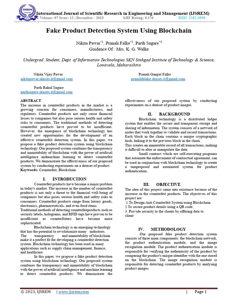 Fake Product Detection System Using Blockchain | PDF