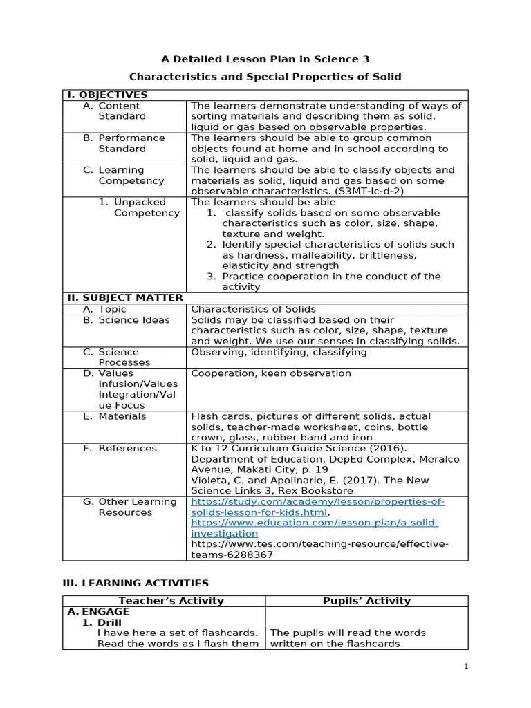 A Detailed Lesson Plan In Science 3 Pdf