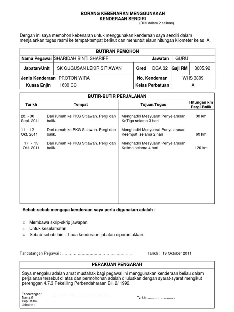 Borang Kebenaran Menggunakan Kenderaan Sendiri Kpm Dokterandalan