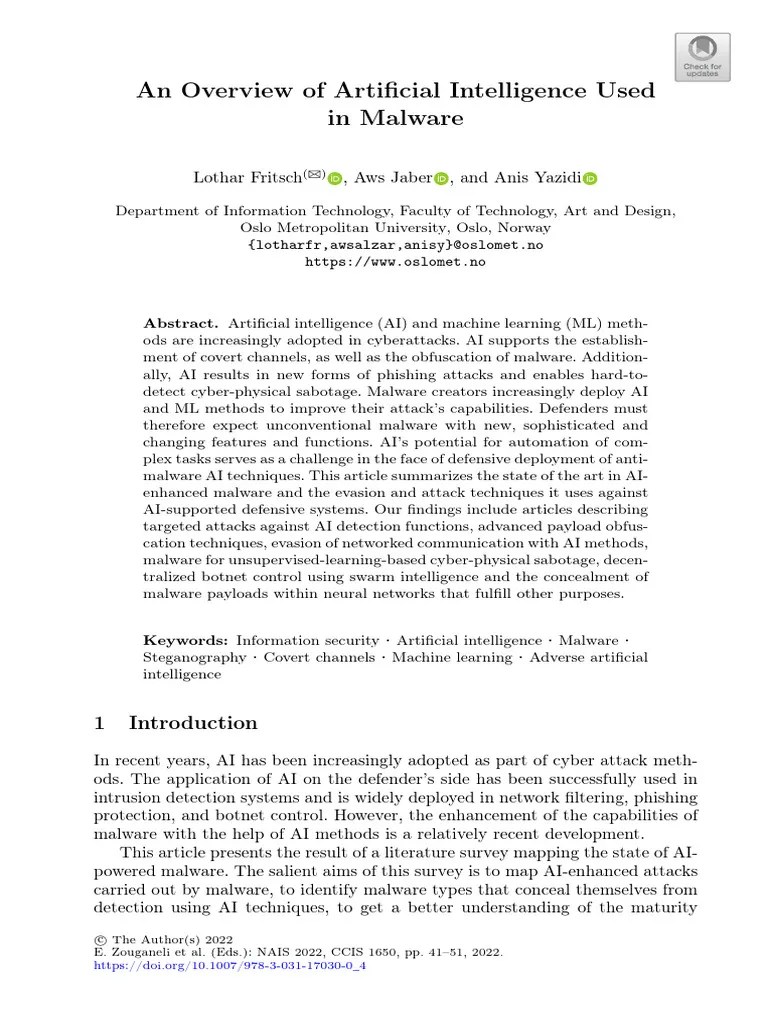 An Overview Of Artificial Intelligence Used In Malware | PDF