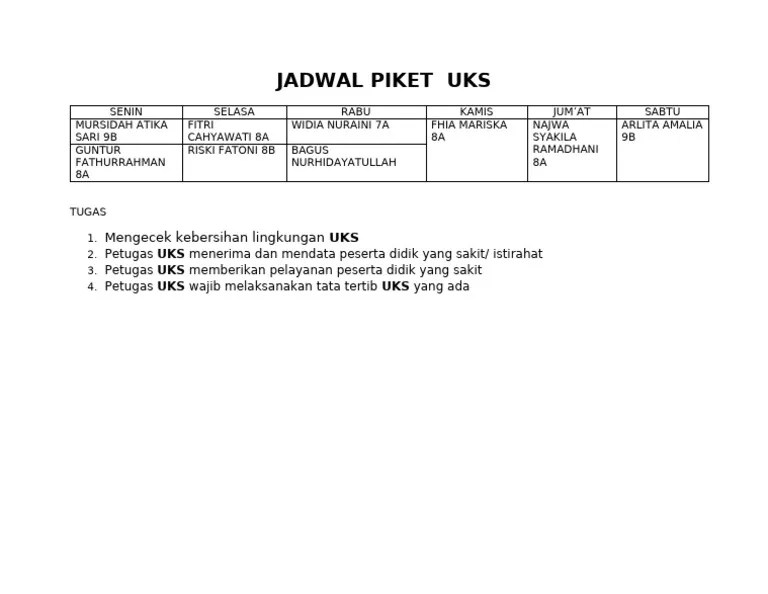 Jadwal Piket Uks | PDF