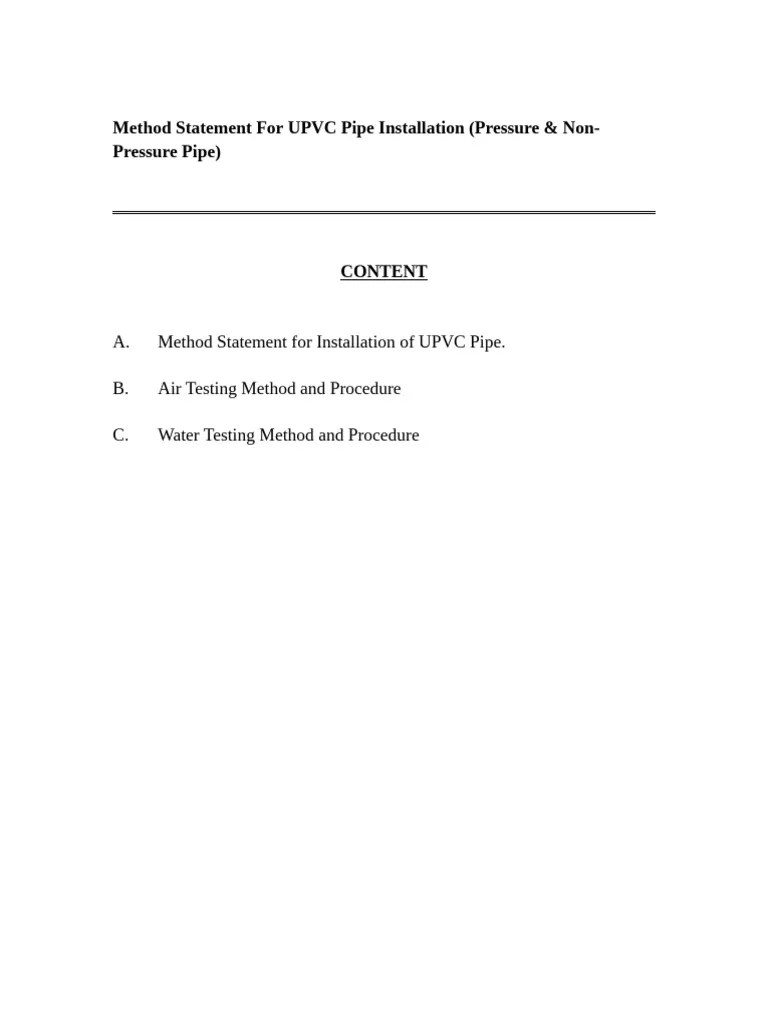 Method Statement For UPVC Pipe Installation | PDF