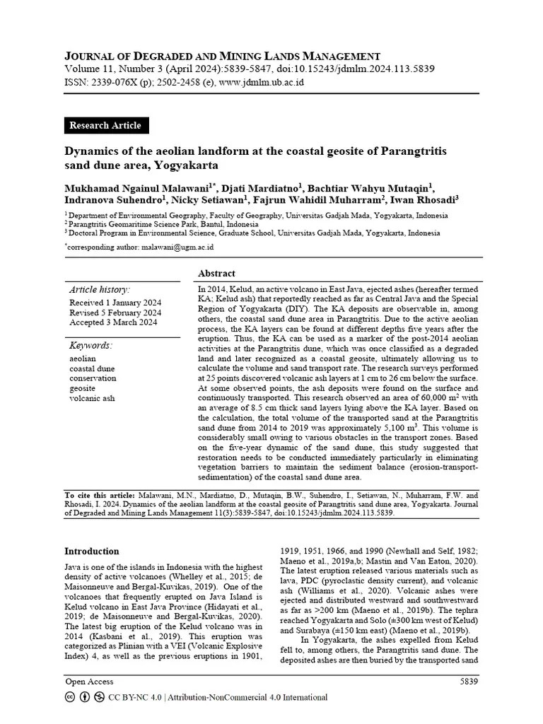 Dynamics Of The Aeolian Landform At The Coastal Ge | PDF