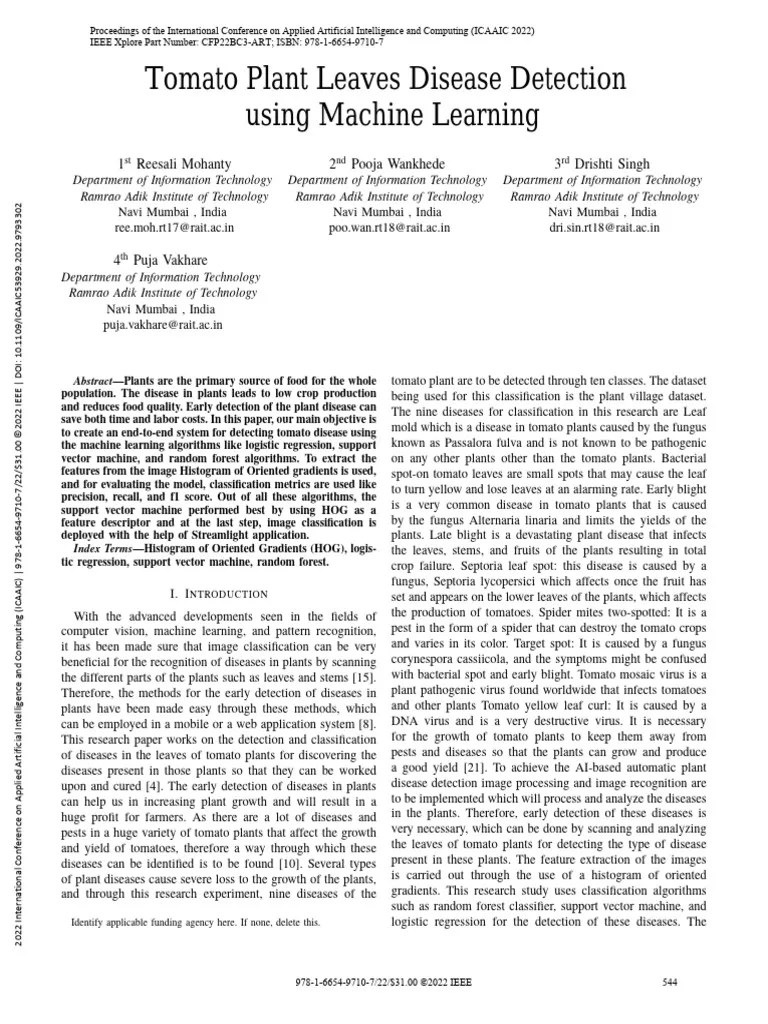 5tomato Plant Leaves Disease Detection Using Machine Learning | PDF