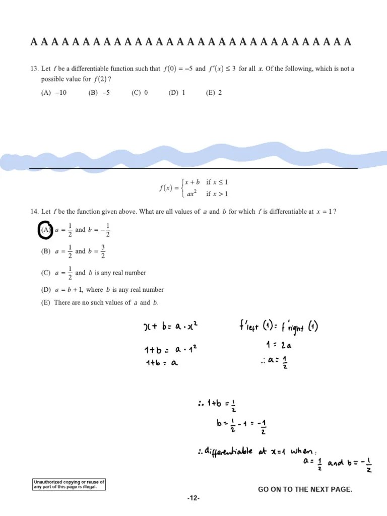 AP Calculus AB Practise Exam 9 | PDF