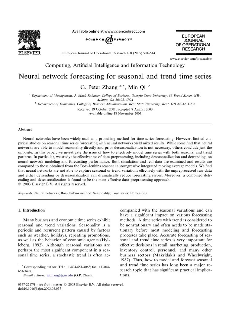 Neural Network Forecasting For Seasonal And Trend Time Series | PDF