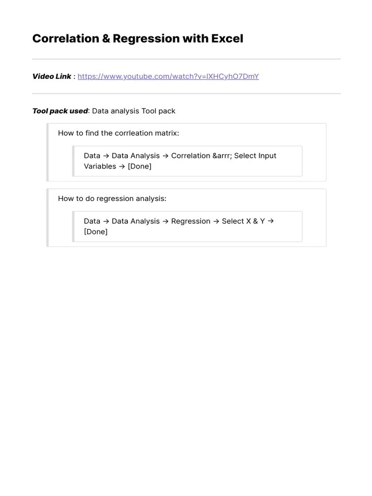 Correlation & Regression With Excel | PDF