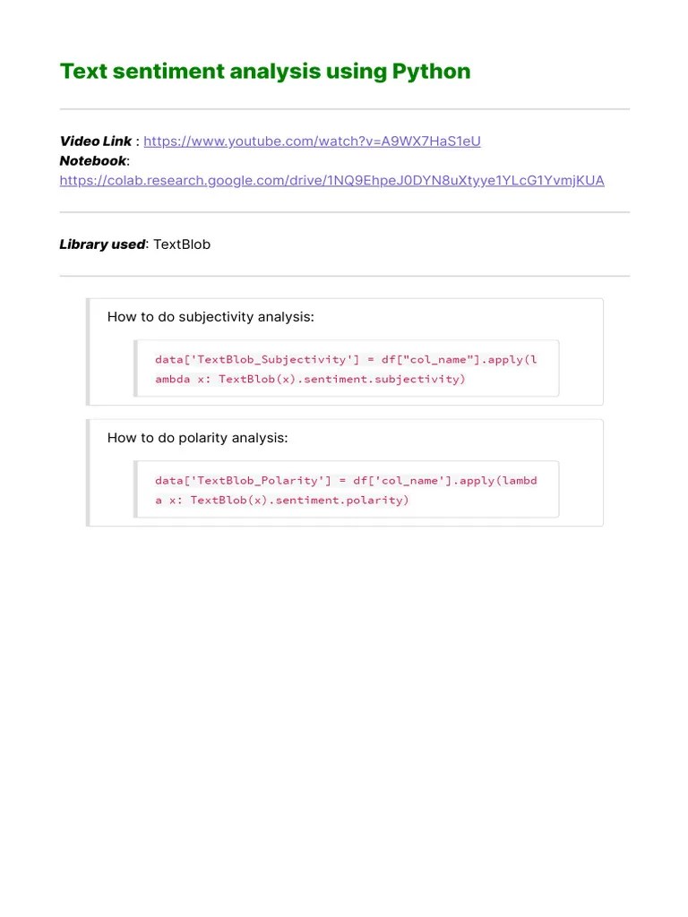 Text Sentiment Analysis Using Python | PDF