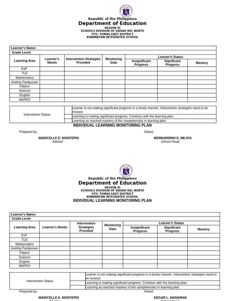 INDIVIDUAL-LEARNING-MONITORING-PLAN | PDF