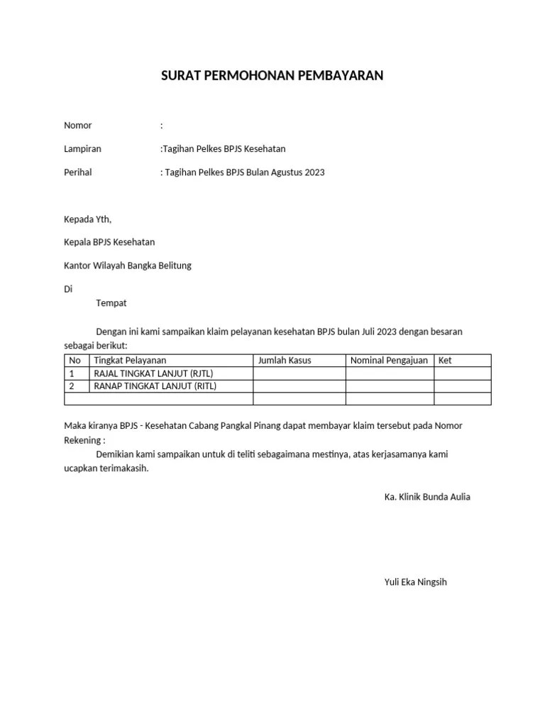 Surat Permohonan Pembayaran | PDF