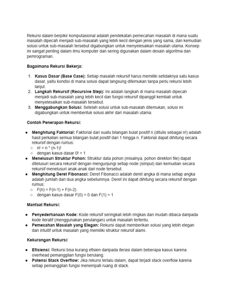 Rekursi Dalam Berpikir Komputasional | PDF