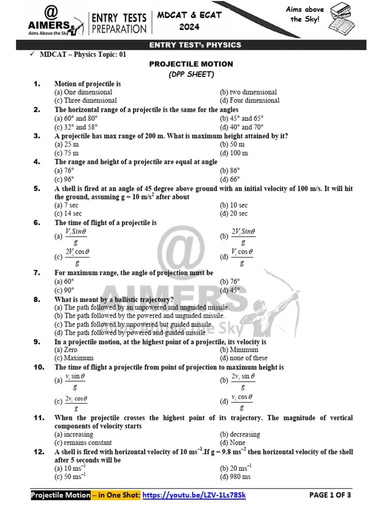 Projectile Motion (Practice Sheet) | PDF | Projectiles | Physical ...