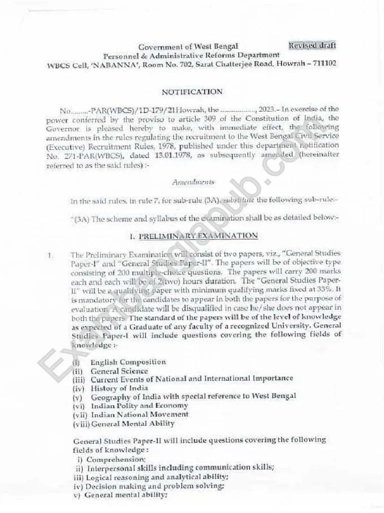 WBCS New Syllabus 2023 | PDF