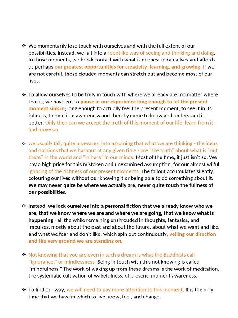 Mindfulness Meditation For EveryDay Life | PDF