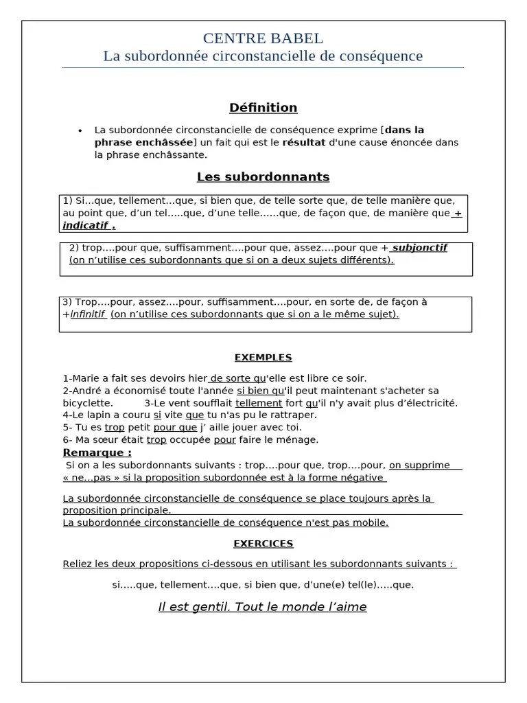 La Subordonnée Circonstancielle De Conséquence - Docx Version 1 | PDF