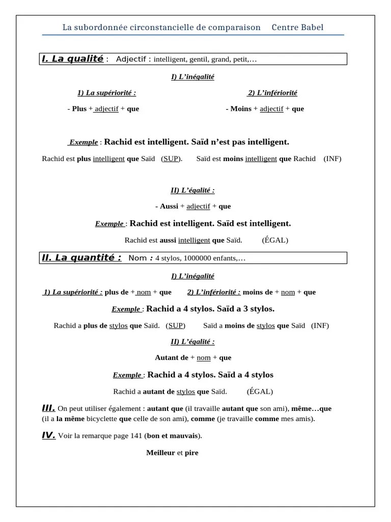 La Subordonnée Circonstancielle De Comparaison - Docx Version 1 | PDF