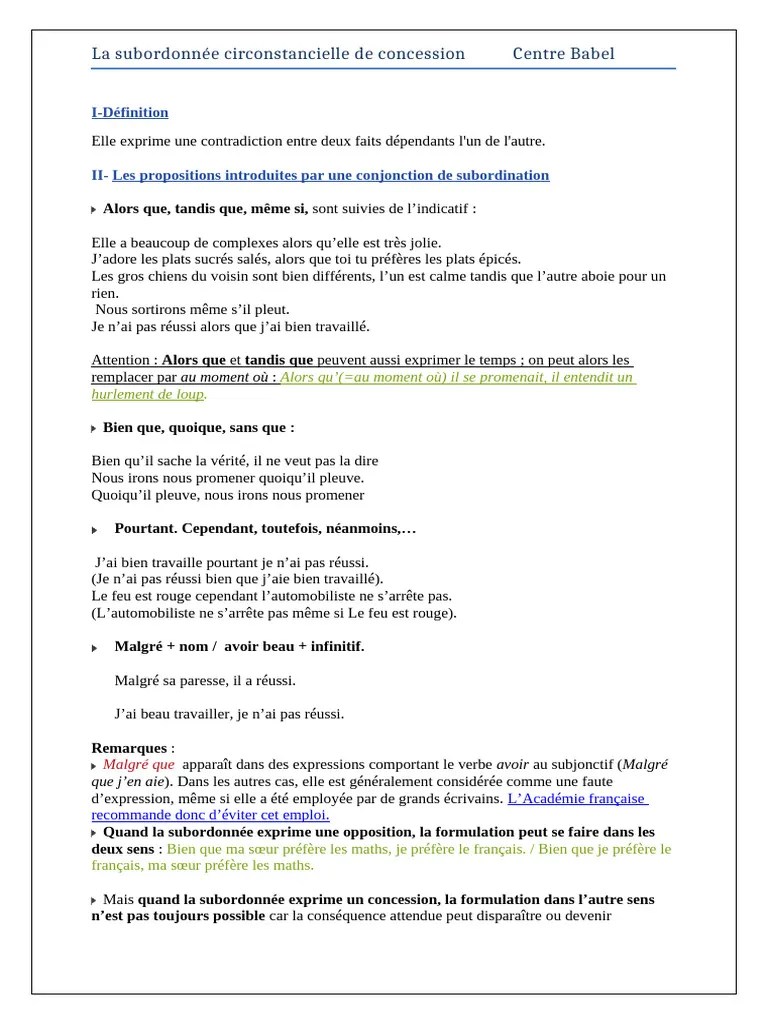 La Subordonnée Circonstancielle De Concession - Docx Version 1 | PDF