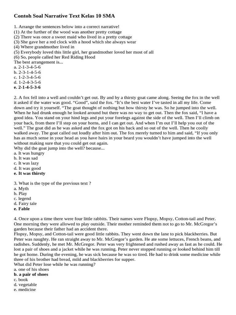 Contoh Soal Narrative Text Kelas 10 SMA | PDF