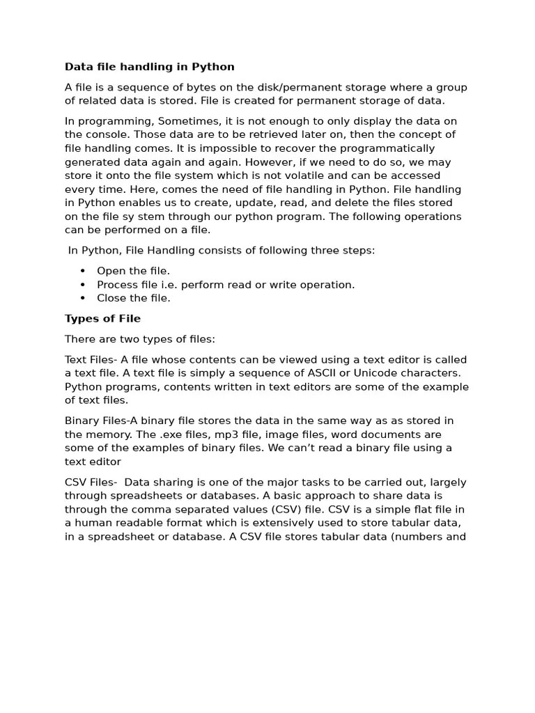 Data File Handling In Python | PDF