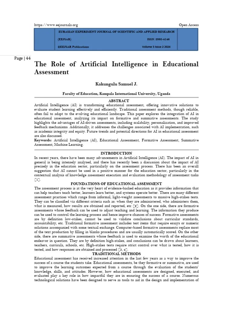 The Role Of Artificial Intelligence In Educational Assessment | PDF ...