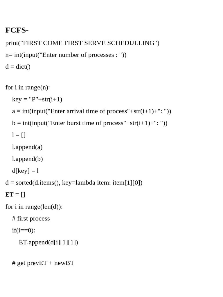 FCFS CPU Scheduling | PDF