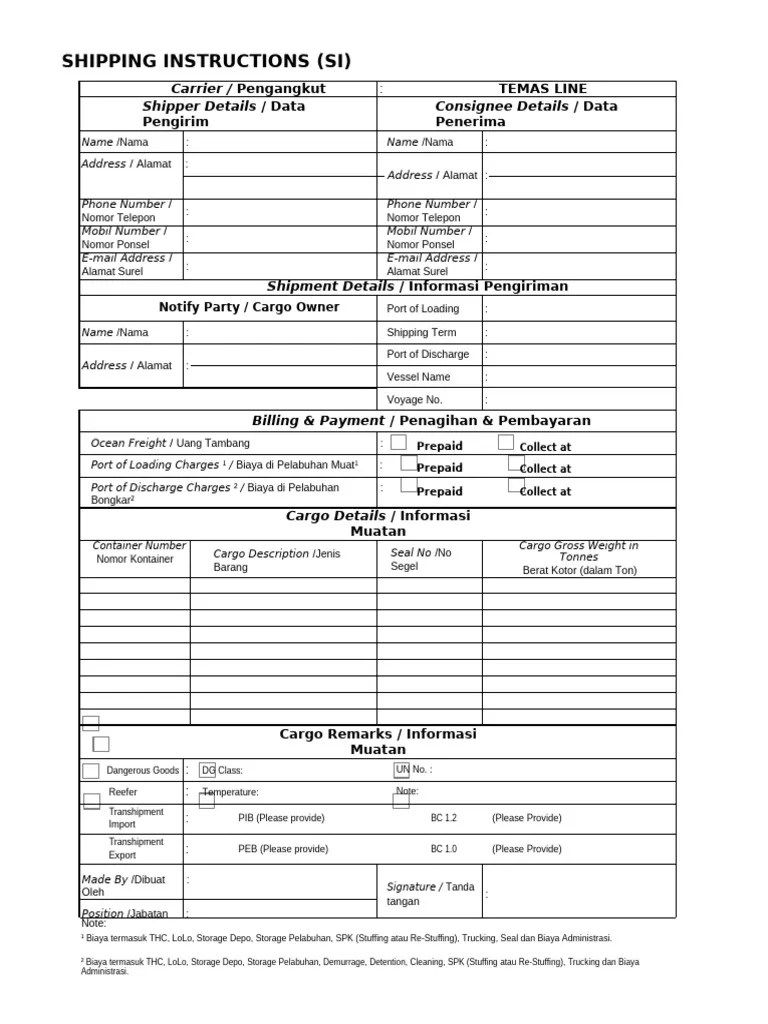 Template Shipping Instruction - V2.0 | PDF