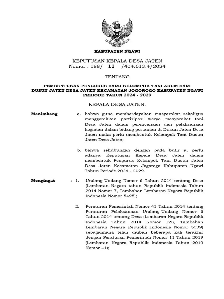 Sk_pengurus_baru_kelompok_tani_arum_sari_tahun_2024_28_01_2024 | PDF