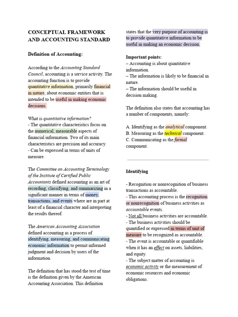 Conceptual Framework And Accounting Standard Reviewer Chapter 1 | PDF