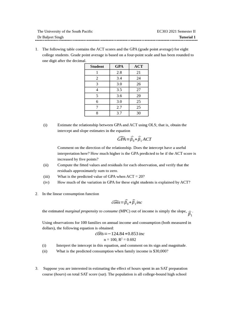 Tutorial 1 - Simple Linear Regressions | PDF