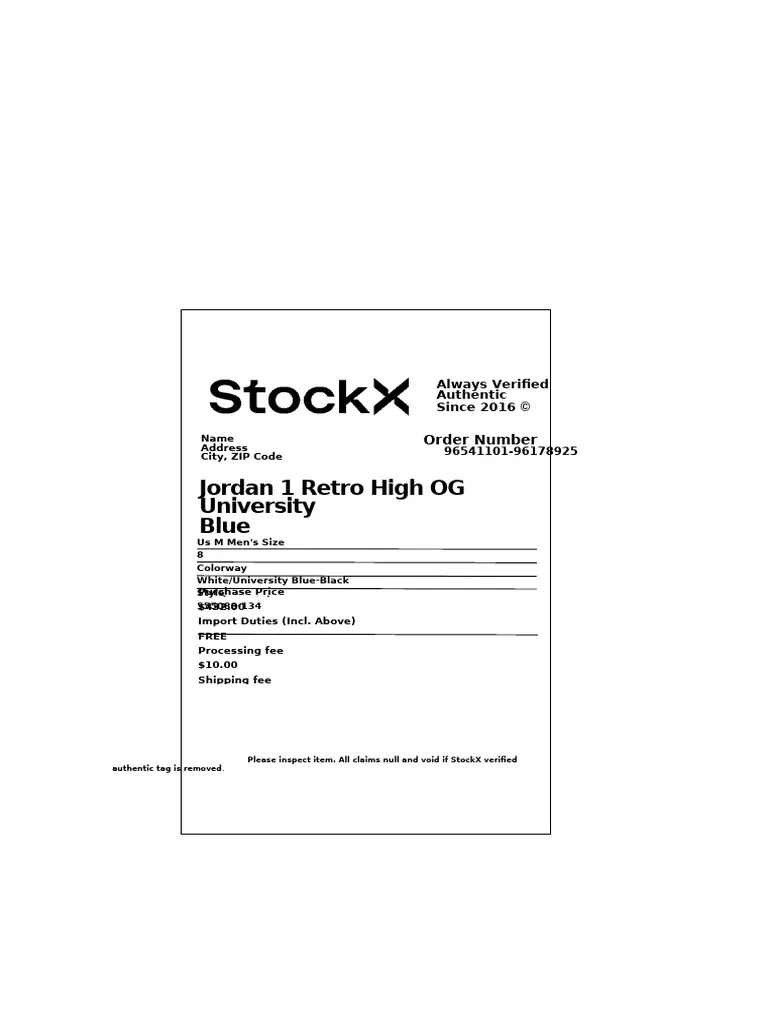Stockx Receipt Pdf