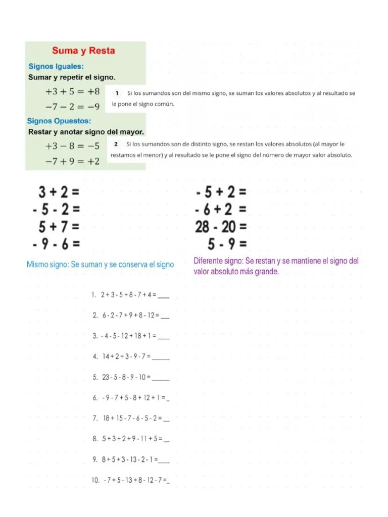 Suma Y Resta De Números Con Signo | PDF