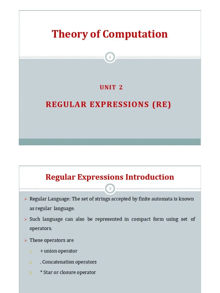 Toc Unit 2 Regular Expression Pdf Regular Expression Formalism