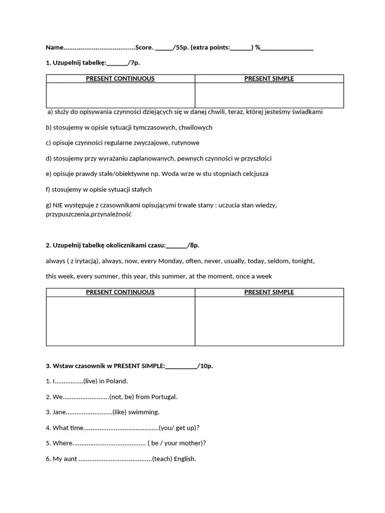 6kl Test Present Simple Present Continuous. | PDF