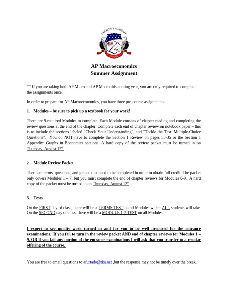 AP Macro - Summer Assignment DVo | PDF