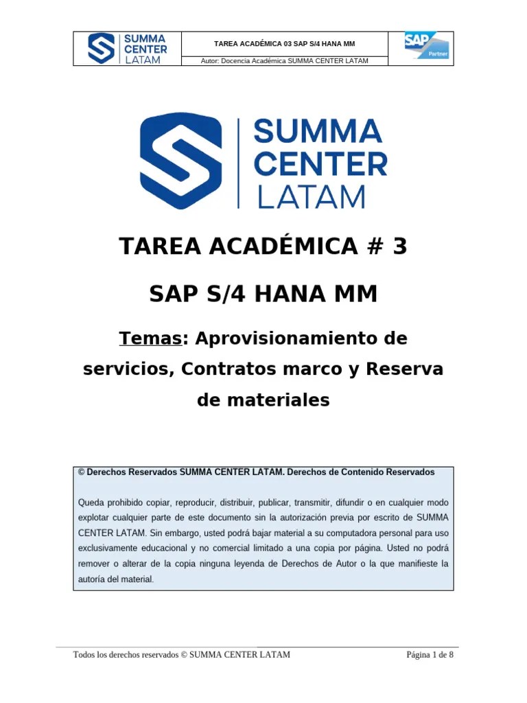 Tarea No. 3 SAP S4HANA MM [SUMMA CENTER LATAM] | PDF