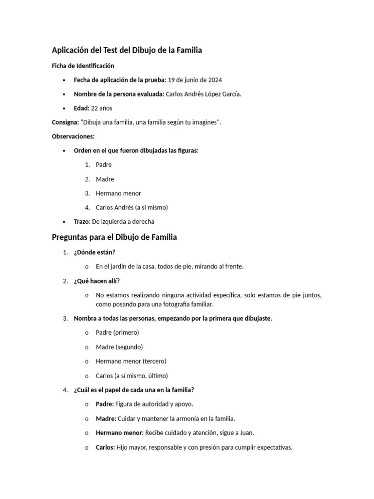 Aplicación Del Test Del Dibujo De La Familia. | PDF | Sicología | Salud ...
