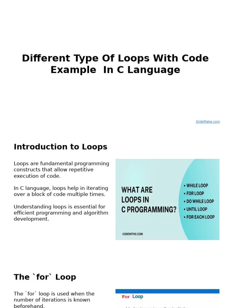 Different Type Of Loops With Code Example In C Language | PDF