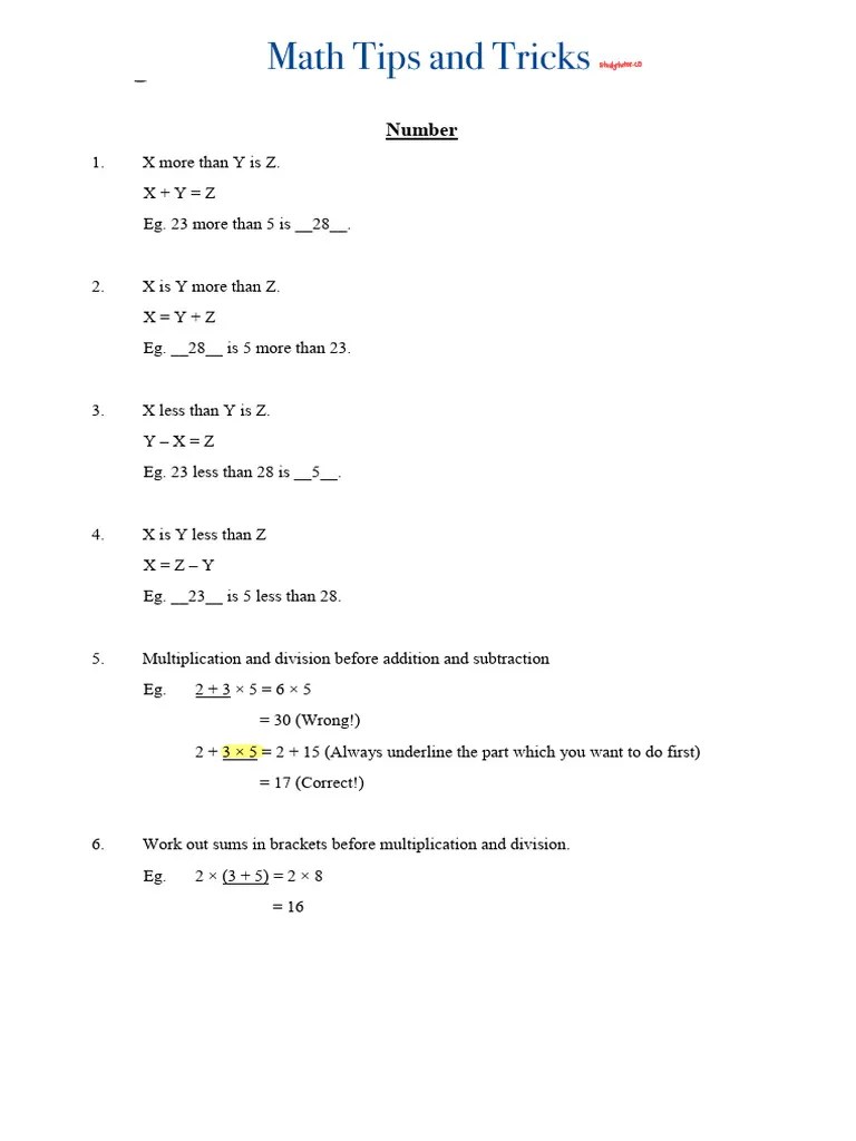 PSLE Math Tips And Tricks | PDF